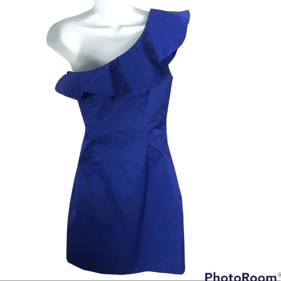 Laundry by Shelli Segal royal blue one shoulder ruffle top formal dress size 2 - Picture 8 of 9